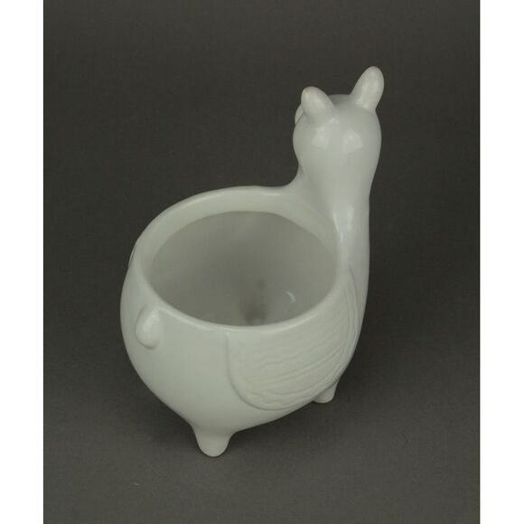 White Ceramic Standing Llama Planter Statue - Picture 3 of 3